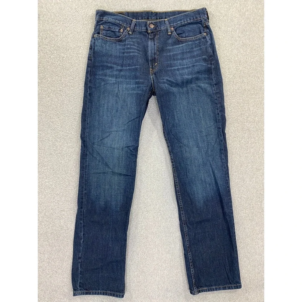 Levis 514 Jeans Mens 36x34 Whiskered Dark Wash Denim Classic Cowboy 5-Pocket